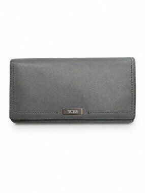 Tumi Charcoal Leather Continental Wallet Zip Organizer Travel Wallet